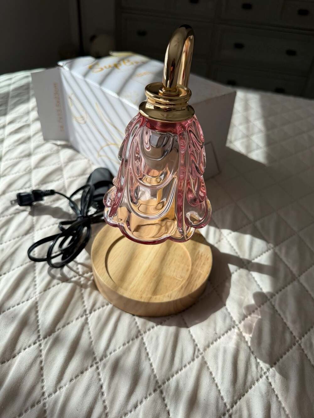 SupBri Tulip Candle Warmer Lamp Pink Glass Flower Design